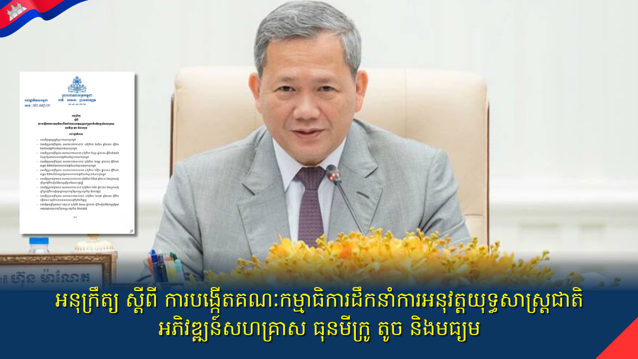 អនុក្រឹត្យ ស្តីពី ការបង្កើតគណៈកម្មាធិការដឹកនាំការអនុវត្តយុទ្ធសាស្ត្រជាតិអភិវឌ្ឍន៍សហគ្រាស ធុនមីក្រូ តូច និងមធ្យម